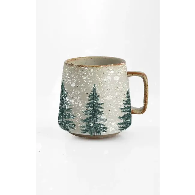 Artsy Em Snowy Trees Mug with Dark Wood Coaster