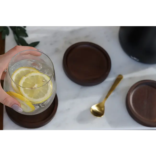 Artsy Em Snowy Trees Mug with Dark Wood Coaster