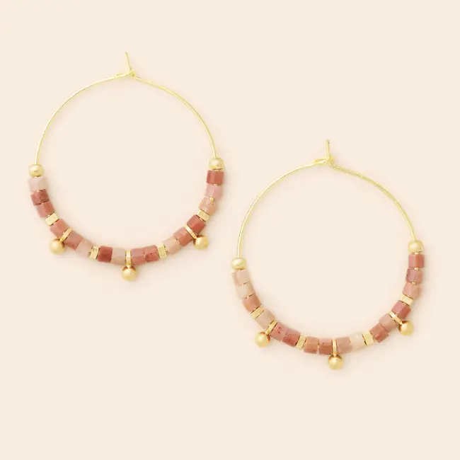 Scout Stone Disc Hoop - Rhodonite/Gold