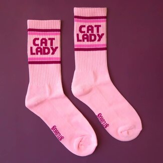 Sunshine Studios Cat Lady Striped Ribbed Crew Socks