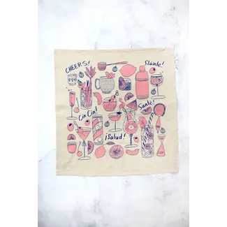 Calhoun & Co. Cocktail Party Tea Towel- Pink Lemonade