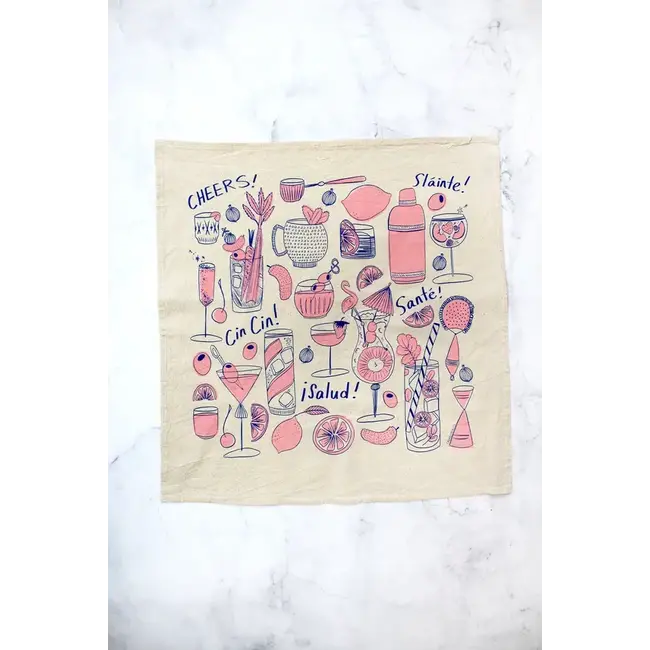 Calhoun & Co. Cocktail Party Tea Towel- Pink Lemonade