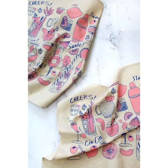 Calhoun & Co. Cocktail Party Tea Towel- Pink Lemonade