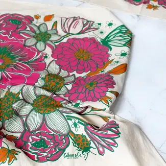 Calhoun & Co. Dream Garden Tea Towel- Summer Bloom Pink