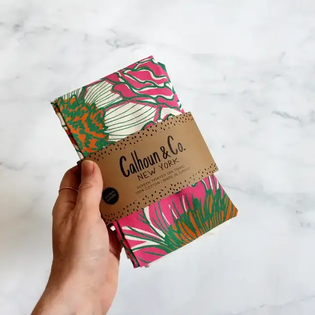 Calhoun & Co. Dream Garden Tea Towel- Summer Bloom Pink