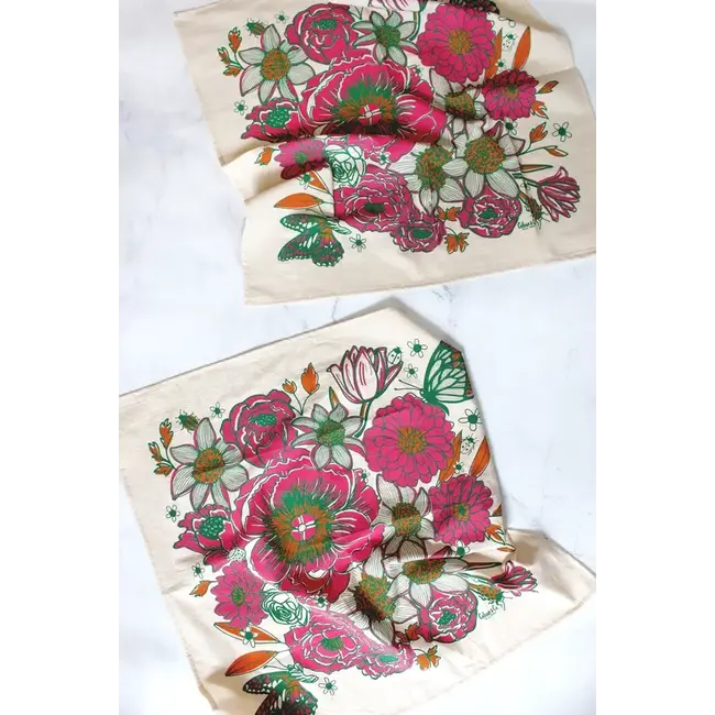Calhoun & Co. Dream Garden Tea Towel- Summer Bloom Pink