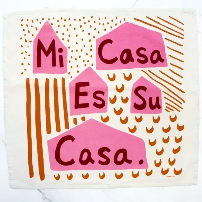 Calhoun & Co. Mi Casa Es Su Casa Tea Towel- Fiesta Pink