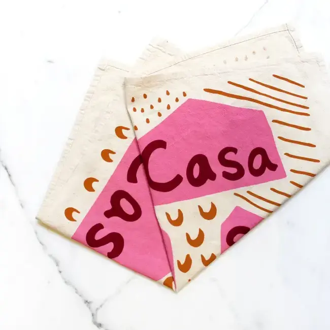Calhoun & Co. Mi Casa Es Su Casa Tea Towel- Fiesta Pink