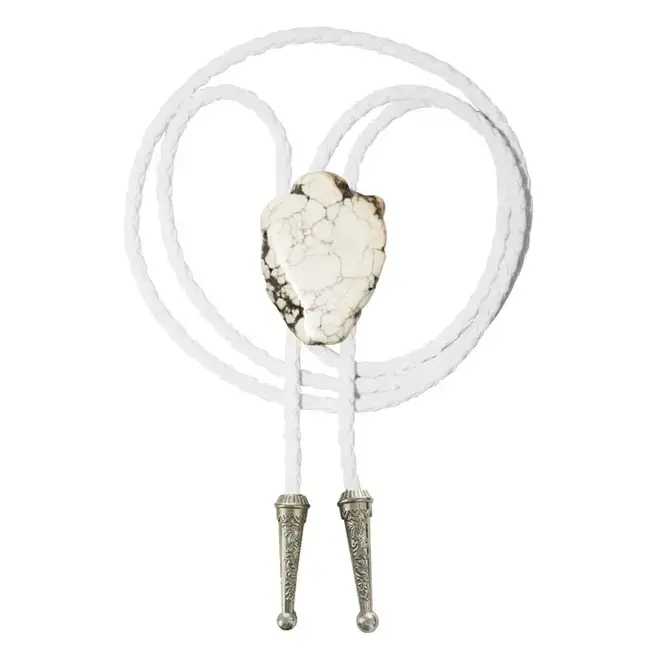 Daisy Del Sol Gemstone Bolo Tie- Howlite- White/Gold