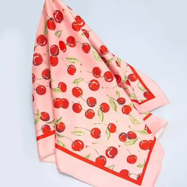 Josslyn by Wall to Wall Cherry Print Silky Feel Bandana Scarf