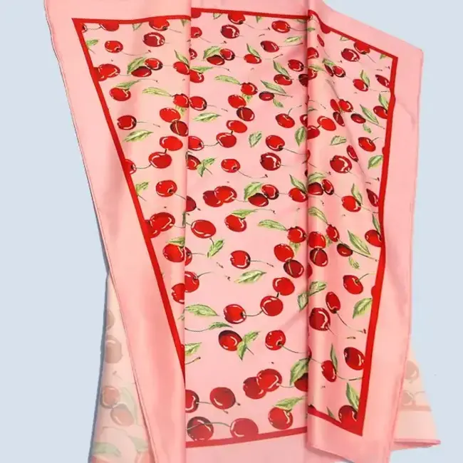 Josslyn by Wall to Wall Cherry Print Silky Feel Bandana Scarf