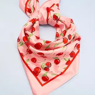 Josslyn by Wall to Wall Cherry Print Silky Feel Bandana Scarf