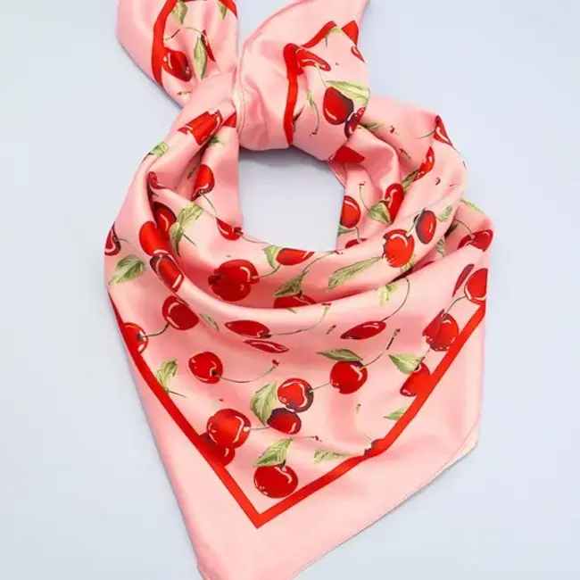 Josslyn by Wall to Wall Cherry Print Silky Feel Bandana Scarf