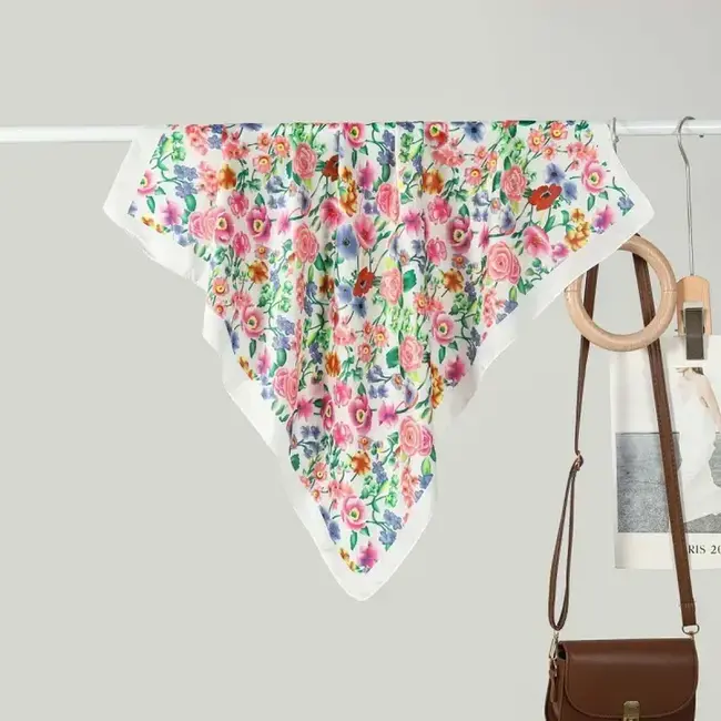 Josslyn by Wall to Wall Large Floral Print Bandana Scarf- White