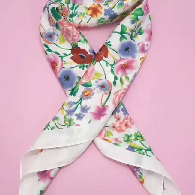 Josslyn by Wall to Wall Large Floral Print Bandana Scarf- White