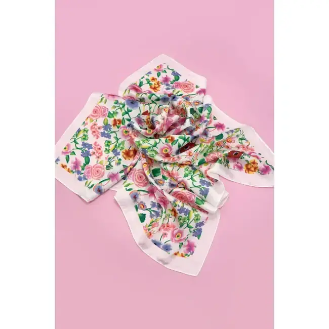 Josslyn by Wall to Wall Large Floral Print Bandana Scarf- White