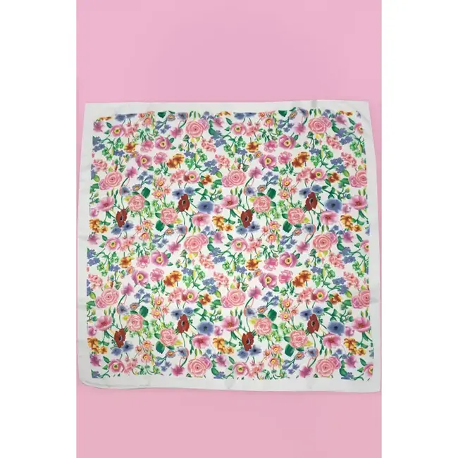Josslyn by Wall to Wall Large Floral Print Bandana Scarf- White
