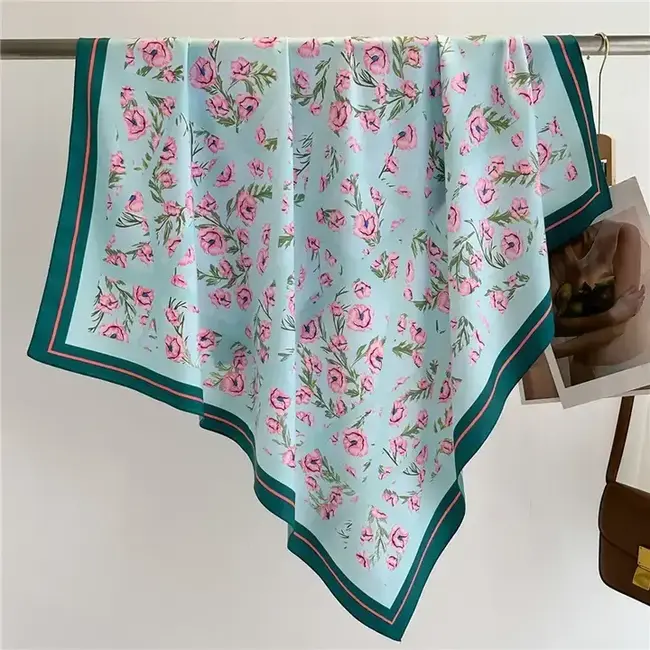 Josslyn by Wall to Wall Oversized Floral Print Bandana Scarf Wrap- Blue