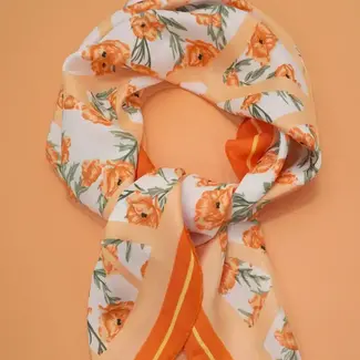 Josslyn by Wall to Wall Oversized Floral Print Bandana Scarf Wrap- Orange