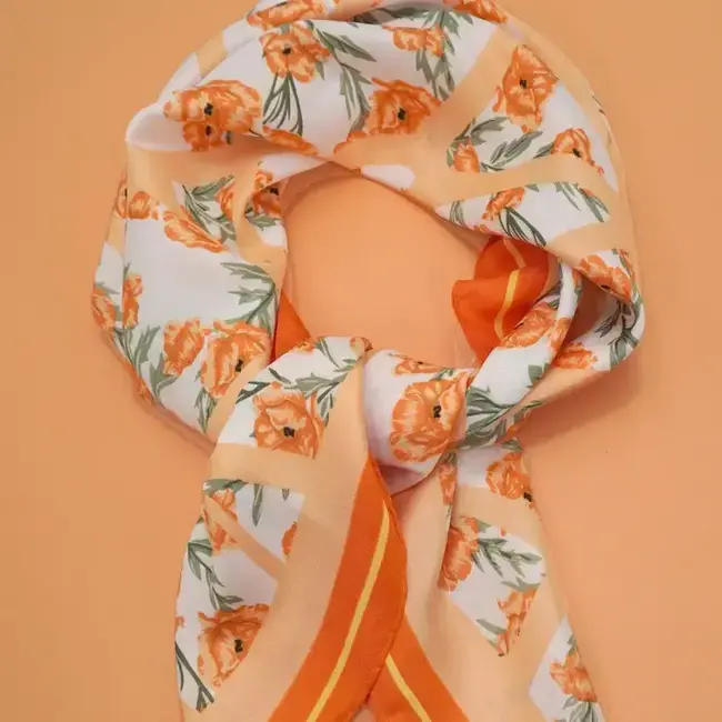 Josslyn by Wall to Wall Oversized Floral Print Bandana Scarf Wrap- Orange