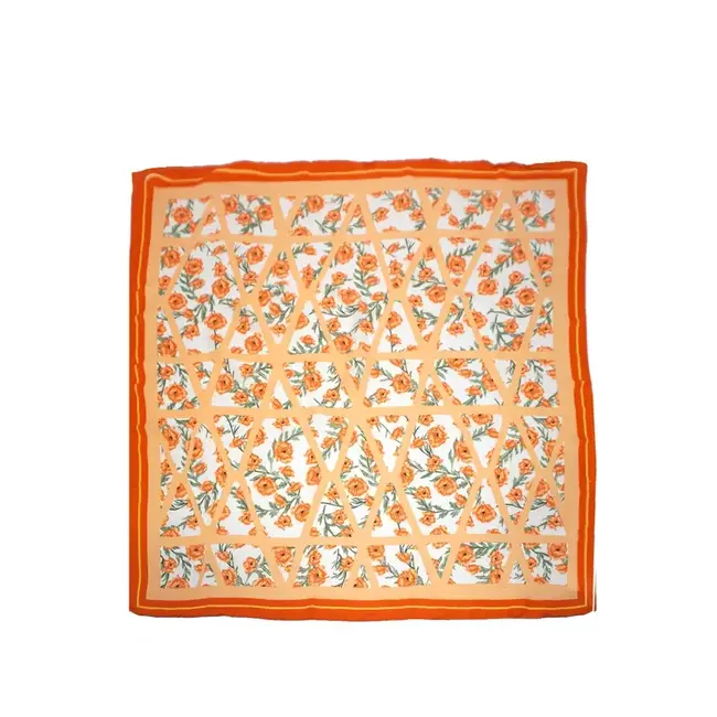 Josslyn by Wall to Wall Oversized Floral Print Bandana Scarf Wrap- Orange