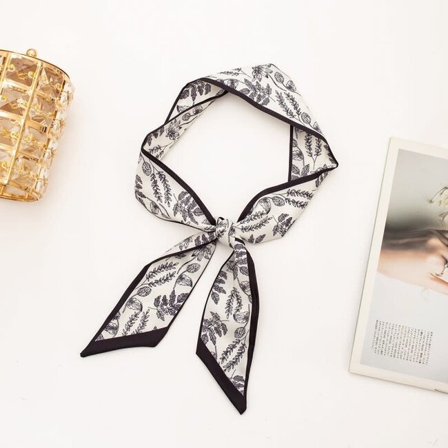 Josslyn by Wall to Wall Skinny Twilly Scarf Necklace Wrap- Black/White