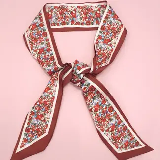 Josslyn by Wall to Wall Skinny Twilly Scarf Necklace Wrap- Red