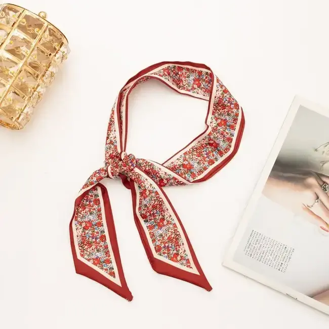 Josslyn by Wall to Wall Skinny Twilly Scarf Necklace Wrap- Red