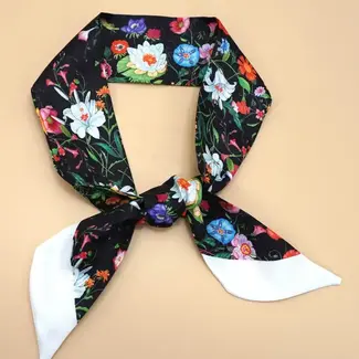 Josslyn by Wall to Wall Skinny Twilly Scarf Necklace Wrap- Black Floral