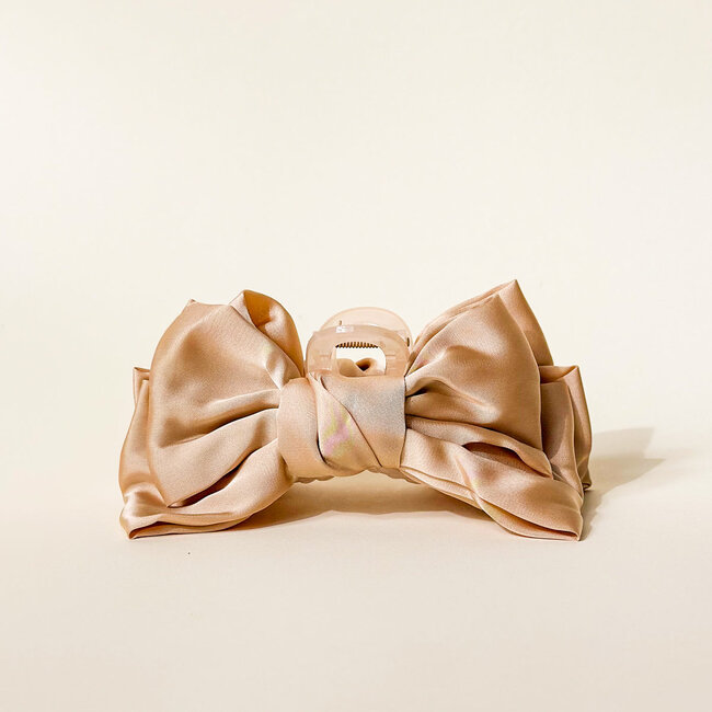 The Darling Effect Satin Bow Claw Clip- Beige