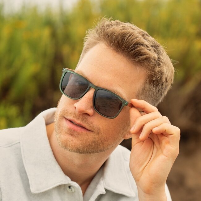 Blue Planet Eyewear Cail - Matte Green- Walnut Wood- Smoke Polarized Sunglasses