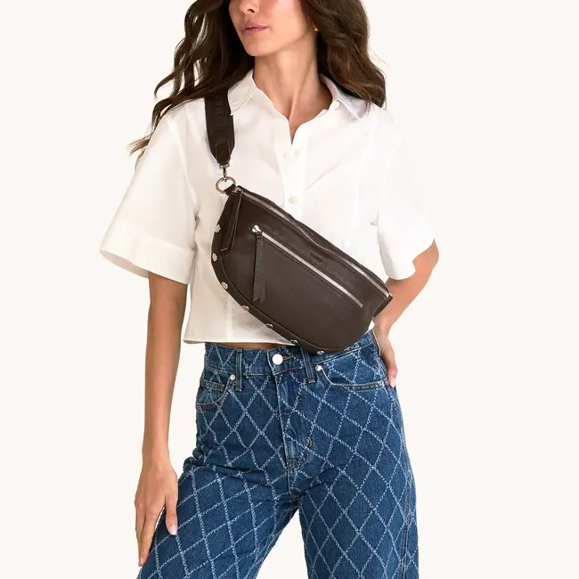 Hammitt Charles Crossbody Large- Espresso- Silver