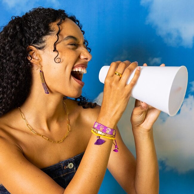 Ink&Alloy Crystal Stretch Bracelet Yellow + Purple Tassel