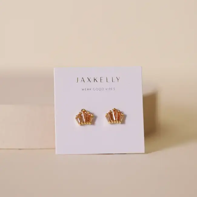 JaxKelly Baguette Crown Earrings- Champagne