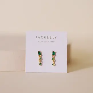 JaxKelly Mini Baguette Drop Earrings- Emerald
