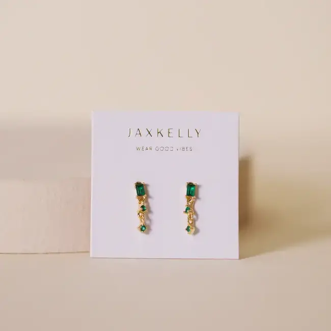 JaxKelly Mini Baguette Drop Earrings- Emerald