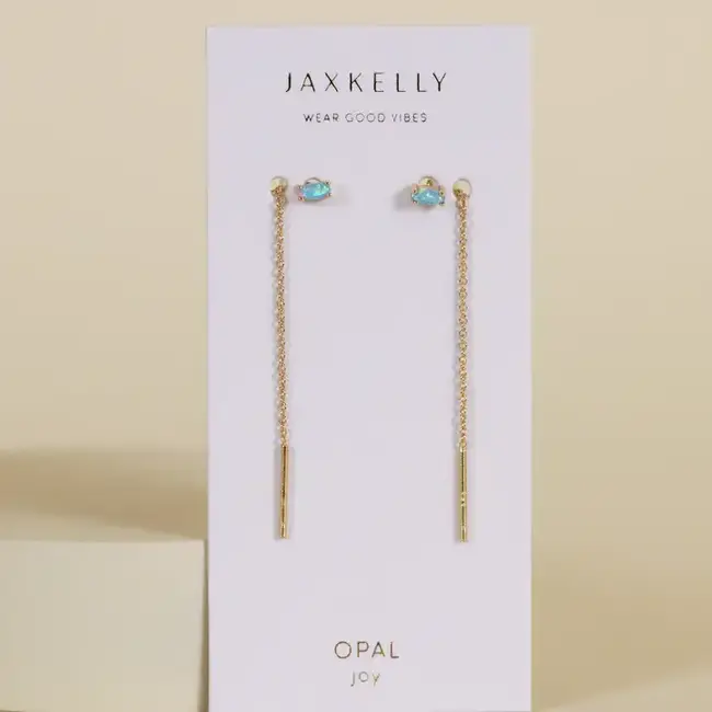 JaxKelly Studded Threader Earrings- Fire Opal