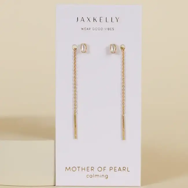 JaxKelly Studded Threader Earrings- Mother of Pearl
