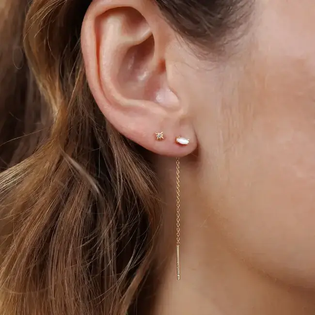 JaxKelly Studded Threader Earrings- Mother of Pearl