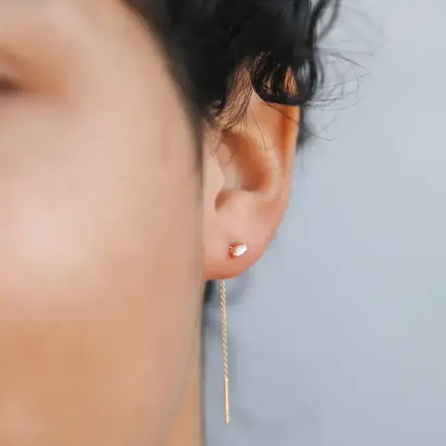 JaxKelly Studded Threader Earrings- Mother of Pearl