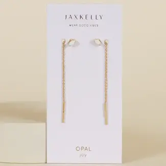 JaxKelly Studded Threader Earrings- White Opal