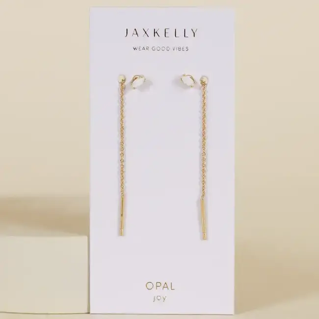 JaxKelly Studded Threader Earrings- White Opal