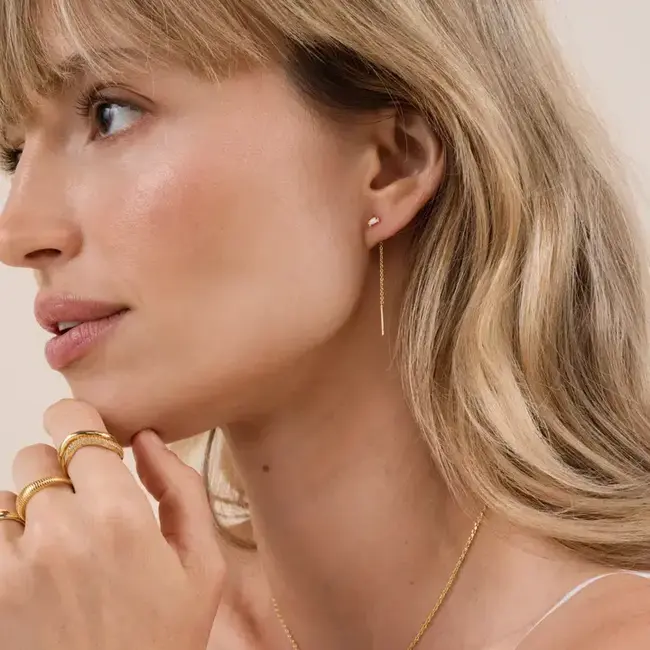JaxKelly Studded Threader Earrings- White Opal