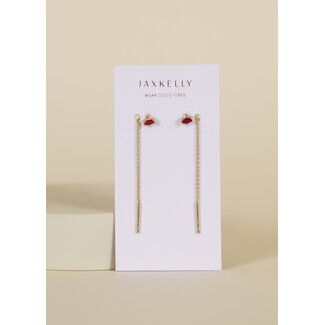 JaxKelly Studded Threader Earrings- Pink Cz