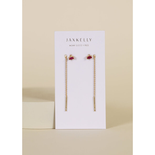 JaxKelly Studded Threader Earrings- Pink Cz