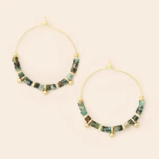 Scout Stone Disc Hoop Earring- African Turquoise/Gold