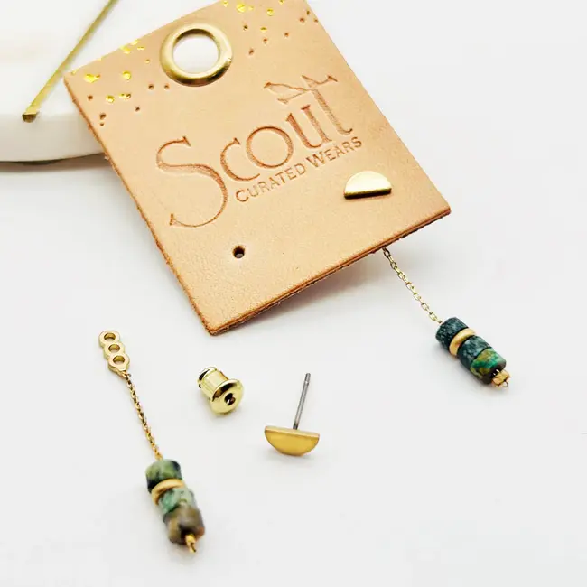 Scout Stone Meteor Thread/Jacket Earring - Sunstone/Gold