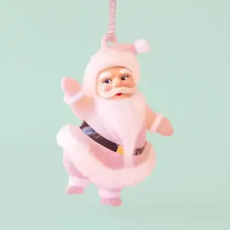 Sunshine Studios Retro Flocked Dancing Santa Ornament- Light Pink