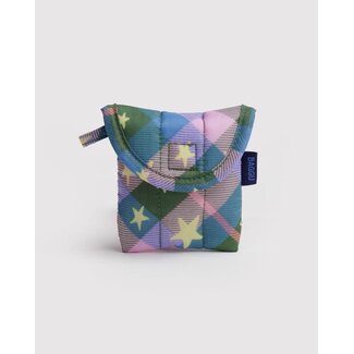 Baggu Puffy Earbuds Case - Green Star Plaid