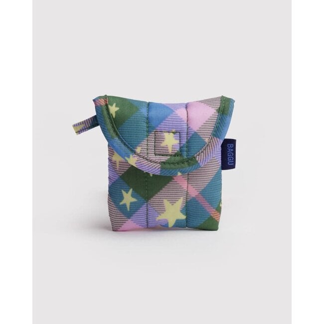 Baggu Puffy Earbuds Case - Green Star Plaid